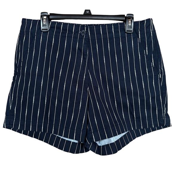 CLEARANCE Nautica  Navy Blue Striped Print Flat Front Chino Shorts Size 12 - Picture 1 of 4